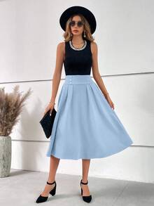 EURMUSE Falda de unicolor elegante para mujer, adecuada para ir al trabajo en verano - Celeste - Ver 9