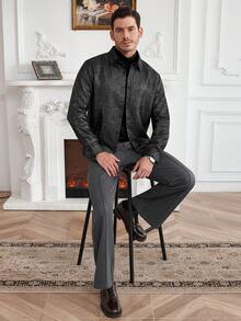 Core Aspect قميص كاجوال بأكمام طويلة ذو ملمس لامع أسود للرجال - الأسود - مشاهدة 5