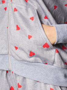 MISSGUIDED Women's Heart Print Zip Front Hoodie Valentine's Day Long Sleeve Sweatshirt With Hood Cozy Casual Pullover Top - Multicolor - View 5