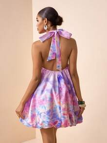 Zivah Women's Tie-Dye Halter Backless Casual Mini Dress, Suitable For Vacation And Travel - Multicolor - View 3