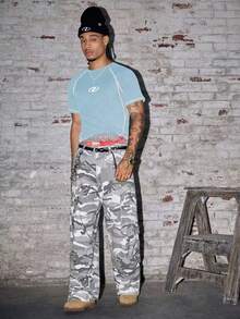 AXEPEAK Men's Geometric Print Raglan Short Sleeve Slim Fit T-Shirt - Blue - View 4