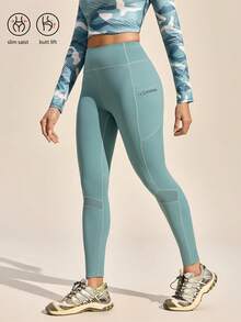 Exploreva 女士户外运动网眼拼接高弹绿色紧身裤 - 綠色 - 查看 7