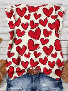 EMERY ROSE 女士休闲爱心图案衬衫，适合夏季、情人节、女士情人节礼物、情人节 - 彩色 - 查看 2