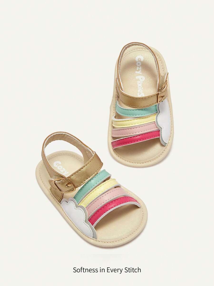 Cozy Pixies Cute Rainbow White Cloud Baby Outdoor Sandals - Gold - View 1
