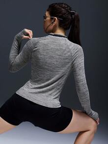 Powerista Women's Raglan Sleeve Zip-Up Half Placket Sporty Sweatshirt - Grey - View 2