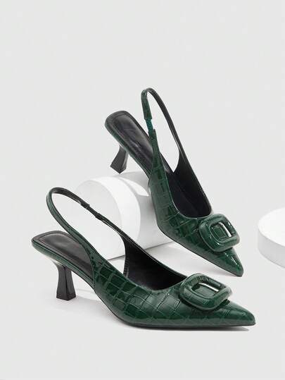 CUCCOO SZL Women Square Buckle Pointed Toe Slim High Heel Ankle Strap High Heel Sandals, Minimalist Fashion Pumps For Christmas