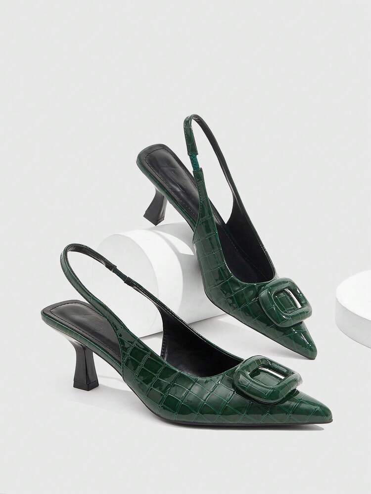 CUCCOO SZL Women Square Buckle Pointed Toe Slim High Heel Ankle Strap High Heel Sandals, Minimalist Fashion Pumps For Christmas Spring Shoes