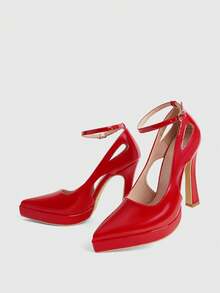 CUCCOO LuxiPop Giày cao gót mũi nhọn chống thấm nước bằng da PU dành cho nữ, kiểu dáng tối giản thời trang, thoải mái cho sử dụng hàng ngày, dự tiệc và các sự kiện. - Đỏ - Xem 2