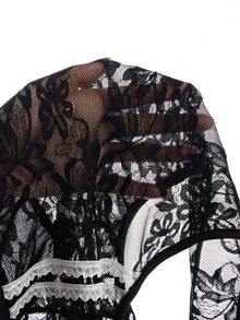 Mistrie Áo liền thân nữ thời trang gợi cảm, phối ren, xuyên thấu, hở lưng, có mũ trùm đầu, thích hợp cho mùa hè. - màu đen - Xem 8