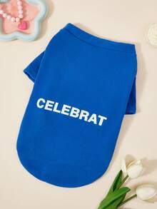 PETSIN Pet Dog Birthday Party Vest Cute Teddy T-Shirt Letter Print Puppy Clothes Yorkshire Soft Two Legs Dress No Hat - Blue - View 3