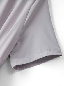 GlowEve CURVE 大码女式优雅日常通勤简约纯色V领短袖褶裥腰中长连衣裙 - 灰色 - 查看 6