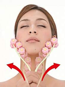 1 Piece 6-Wheel Face Roller Skin-Friendly Soft Material Lifting And Firming Massager V Shape Contouring Reduce Puffiness Manual Portable Flower Design Facial Lifting Tool Beauty Device Home Use Skincare Tool Salon Style Daily Care Firming Massager Double Chin Massager Face Slimming Gift Face Sculpting Roller - Multicolor - View 4