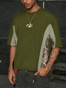 AXEPEAK Áo thun nam tay ngắn cổ tròn phối màu tương phản - màu xanh lá - Xem 5