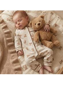 Loomiva 新生女宝宝卡通动物图案针织柔软领长袖连体衣套装 - 卡其色 - 查看 9