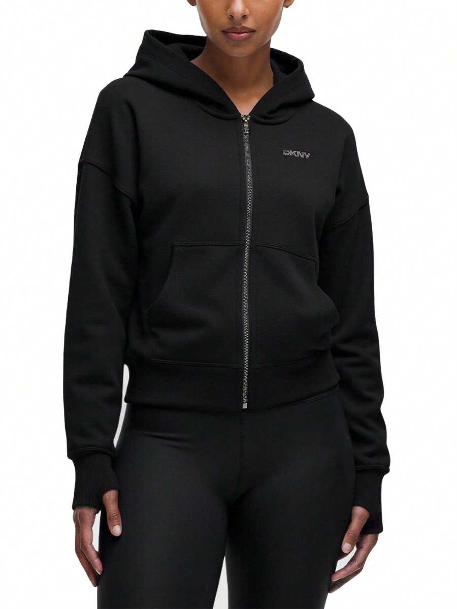 DKNY Women's Full Zip Hoodie Black - Black - View 1