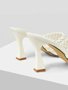 Mnmlis Beige New Woven Breathable Hollow Out Pointed Toe Fashionable Women High Heel Sandals - Beige - View 3