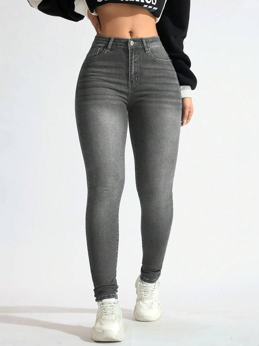 EMERY ROSE 女士口袋修身休闲百搭牛仔裤 - 灰色 - 查看 1