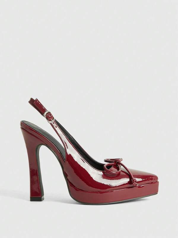 CUCCOO LuxiPop Zapatos de tacón alto con plataforma y punta afilada, impermeables, con decoración de lazo, de piel sintética (PU), diseño minimalista de moda, cómodos para uso diario, fiestas y banquetes