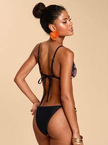 Travachic Women's Sexy Backless Beaded Sequin Embroidery Splice Bikini Set, Beach Vacation Style - Multicolor - View 2