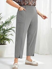 EMERY ROSE Quần ống côn màu trơn, dáng rộng, đa năng, phù hợp cho việc đi làm, cỡ lớn. - Xám - Xem 6