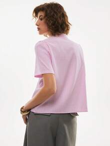 Poéselle 女士休闲格子系带泡泡袖衬衫，夏季 - 彩色 - 查看 4