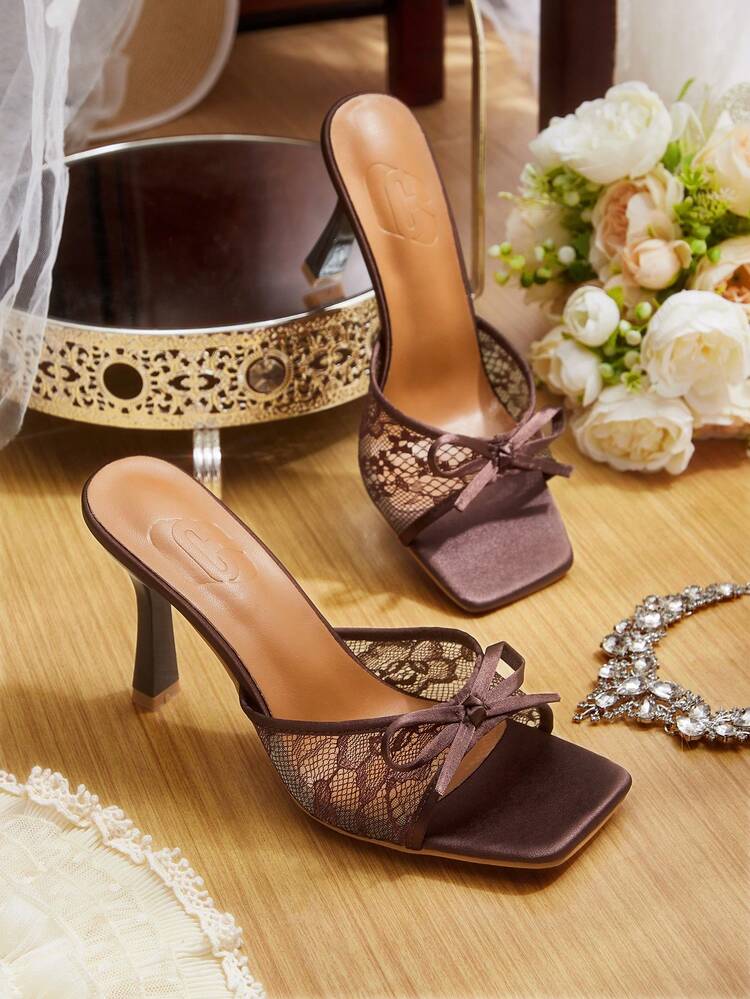 CUCCOO HITCHD Women's Elegant Commuter Lace Bow Decor Heeled Sandals Valentine's Day Elegant Shoes Wedding Shoes Summer Shoes Bride Shoes