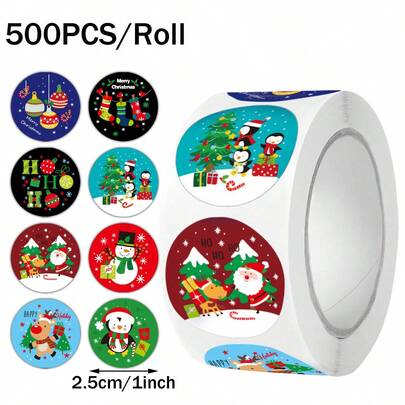 1 Cuộn Băng Dính Tự Dính Hình Hoạt Hình Giáng Sinh Đầy Màu Sắc Dùng Cho Tiệc Tụng, Gói Quà, Trang Trí Sổ Lưu Niệm DIY Với 8 Họa Tiết Hoạt Hình Giáng Sinh (Chim cánh cụt, Ông già Noel, Tất, Tuần lộc, Cây thông Noel, Tuyết, v.v.) - Cuộn Nhãn Dán PVC Dùng Cho Nghệ Thuật Cắt Dán