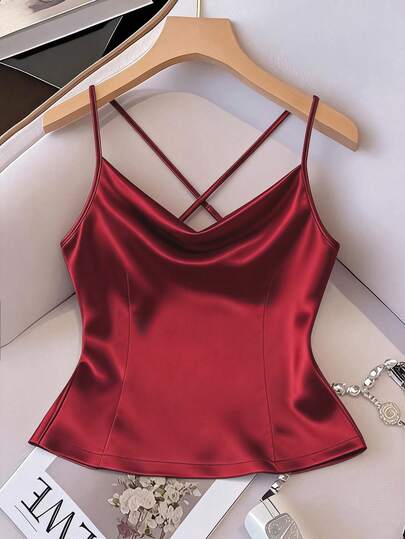 GlowEve CURVE 大码女式纯色垂褶领交叉露背宽松吊带衫