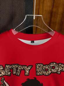 Betty Boop x SHEIN Áo sweatshirt cổ tròn in chữ và hình hoạt hình dành cho nữ, kiểu dáng thường ngày, thích hợp cho mùa thu. - trắng - Xem 3