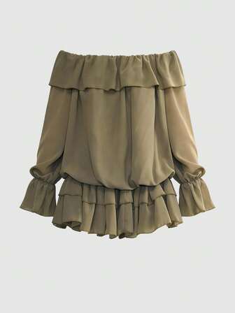 Grunge Punk Vestido mini de gasa transparente con línea A y hombros descubiertos