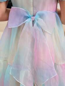 Tween Girls' Elegant Puff Sleeve Butterfly Back Bow Princess Dress