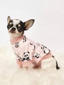PETSIN 1 Printed Panda Flannel Sweatshirt, Pet Autumn And Winter Thick And Warm Pink Version