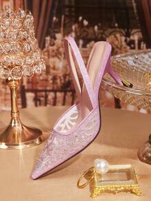 CUCCOO TILAWA Women's Fashionable Elegant Party Rhinestone Decorated Pumps - Pink - View 6