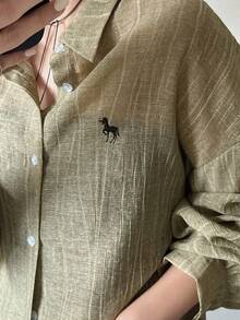 FRIFUL 女士舒适休闲衬衫和阔腿裤两件套 - 綠色 - 查看 6