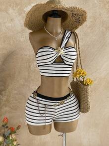 Soleia 新款女士夏季度假套装，两件套休闲日常穿搭，海岛度假风，波西米亚风，浪漫花卉图案 - 彩色 - 查看 4