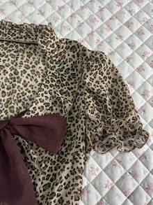 Glimmora Leopard Print Tie Front Puff Sleeve Shirt - Multicolor - View 5