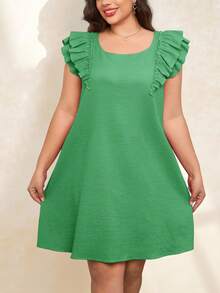 SHEIN Clasi Đầm ngắn dáng suông màu đỏ có nơ phía sau dành cho nữ, cỡ lớn, thanh lịch, thích hợp mặc hàng ngày. - màu xanh lá - Xem 5