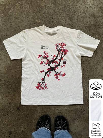 Glimmora Standard Size Women's Floral Print Round Neck Short Sleeve T-Shirt