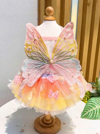 Butterfly Pearl Pet Dress, Elegant Ballet Tulle Skirt, Pet Dog Clothes, Colorful Pet Dress, Suitable For Cats & Dogs, Fashionable Princess Dress, Suitable For Any Occasion