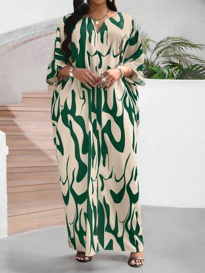 SHEIN Lady Plus Size Four Season Casual Multi-Color Woven Notched Wrap One Piece Sleeve Maxi Plus Size Dresses Fall Women Outfits Going Out Outfits Women Robes Four Season Seaster Dress Women Beach Outfits For Woman Business Casual Woman Spring Dress Casual Dresses For Women Vacation Outfits Women Vacation Outfits Women Stylish Clothing Collection Casual Multi-Color Dress