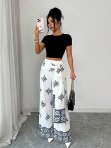 Selianne Women Spring Printed Long Pants Simple Fashion Style Suitable For Summer With Waist Belted Casual For Women - Apricot - View 1