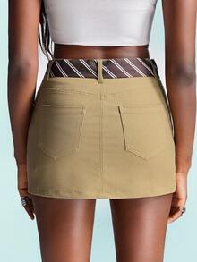 Aveloria GENKIRA Retro French Style Casual Tie Decor Short Skirt - Khaki - View 6