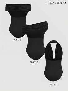 SHEIN EZwear 女士纯色垂领多功能时尚连体衣，三穿式 - 黑色 - 查看 2