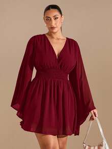 SHEIN BAE Vestido ajustado con abertura lateral y aplicaciones de lentejuelas para mujer de talla grande, adecuado para primavera/verano, principios de otoño, Halloween, lentejuelas, atuendo de fiesta, sexy, elegante - Burdeos - Ver 2