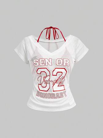 ROMWE Avant 2 Stücke/Set Sexy Y2K sportlicher V-Ausschnitt Kontrast Farbe Neckholder Crop Top für Frauen