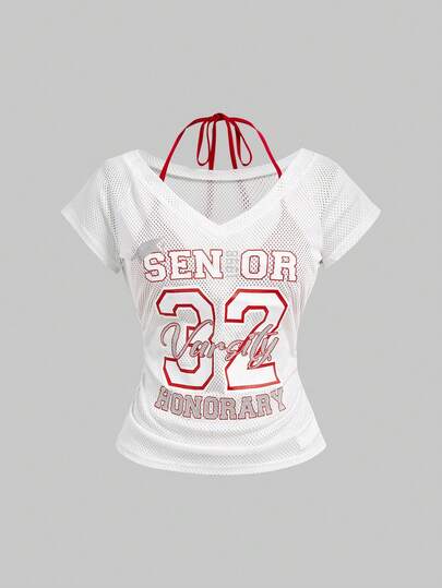 ROMWE Avant 2 pezzi/set Sexy top corto sportivo da donna stile Y2K con scollo a V, colore a contrasto e laccio al collo