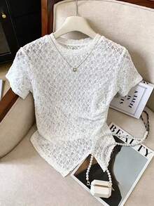 GlowEve 女士圆领短袖不对称下摆时尚T恤 - 彩色 - 查看 1