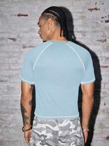 AXEPEAK Men's Geometric Print Raglan Short Sleeve Slim Fit T-Shirt - Blue - View 2