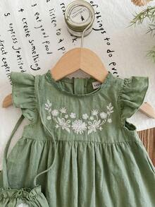 LMoss Kids Đầm casual họa tiết hoa nhí xếp nếp cho bé gái, kèm túi đeo chéo. - màu xanh lá - Xem 4