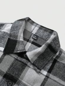 Manfinity Homme 1pc Men's Wool Blend Plaid Overcoat,Black And White Checkered Shacket,Slim Fit Casual Everyday Design,Autumn Hiking Smart Casual Jacket With Pockets - Grey - View 8